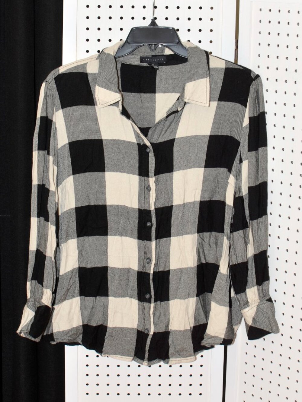 Plus Size 2X Sanctuary Black Cream Buffalo Check Plaid Button Down Shirt Blouse
